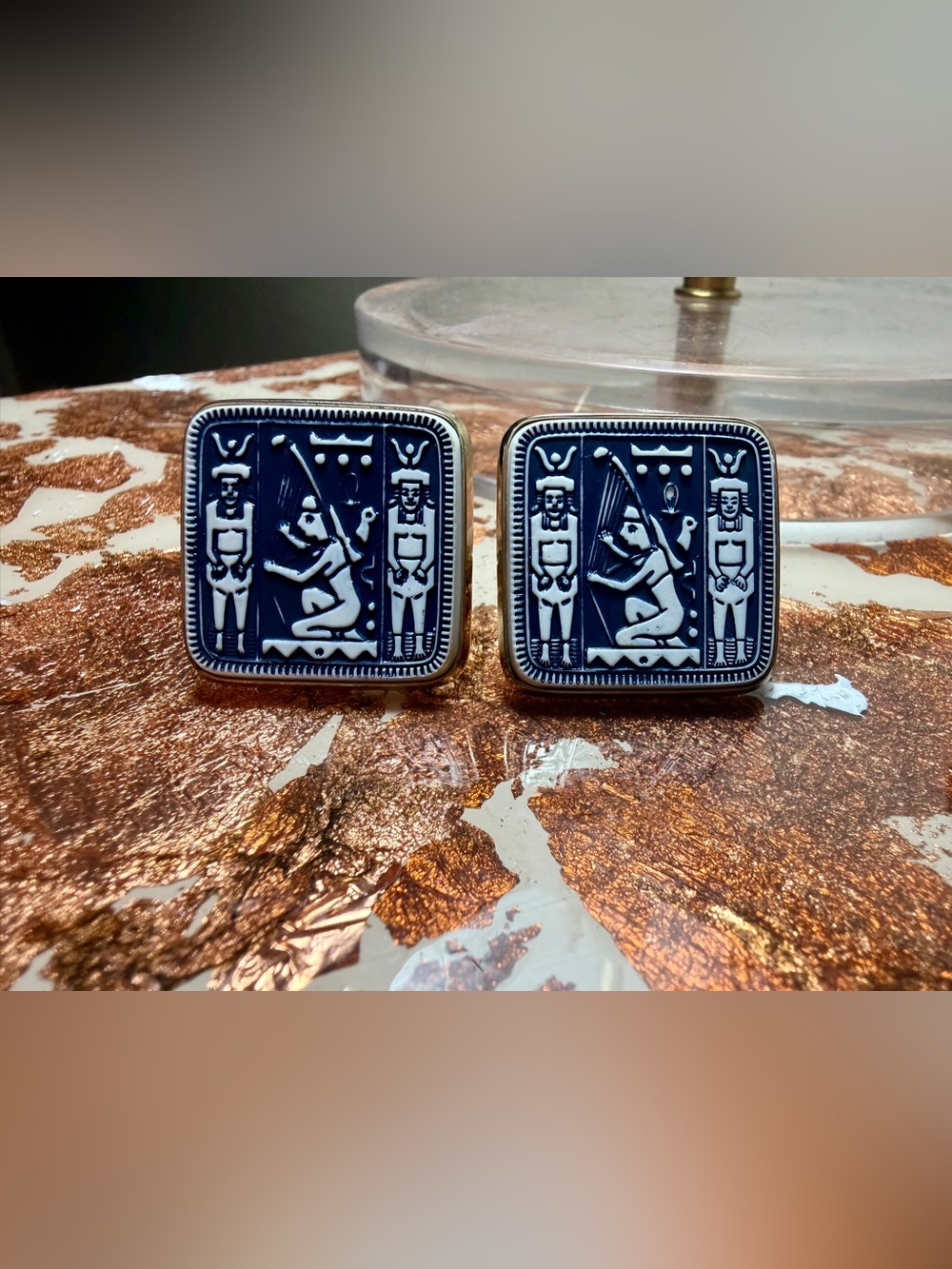 Navy Egyptian Hieroglyphics Cufflinks - Men Accessories